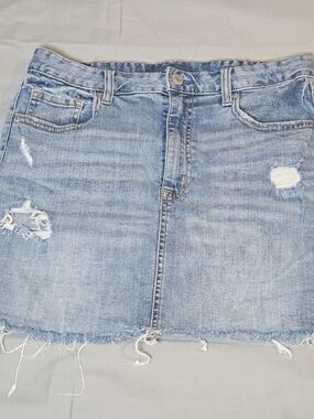 Light Blue Distressed Denim Skirt - Women